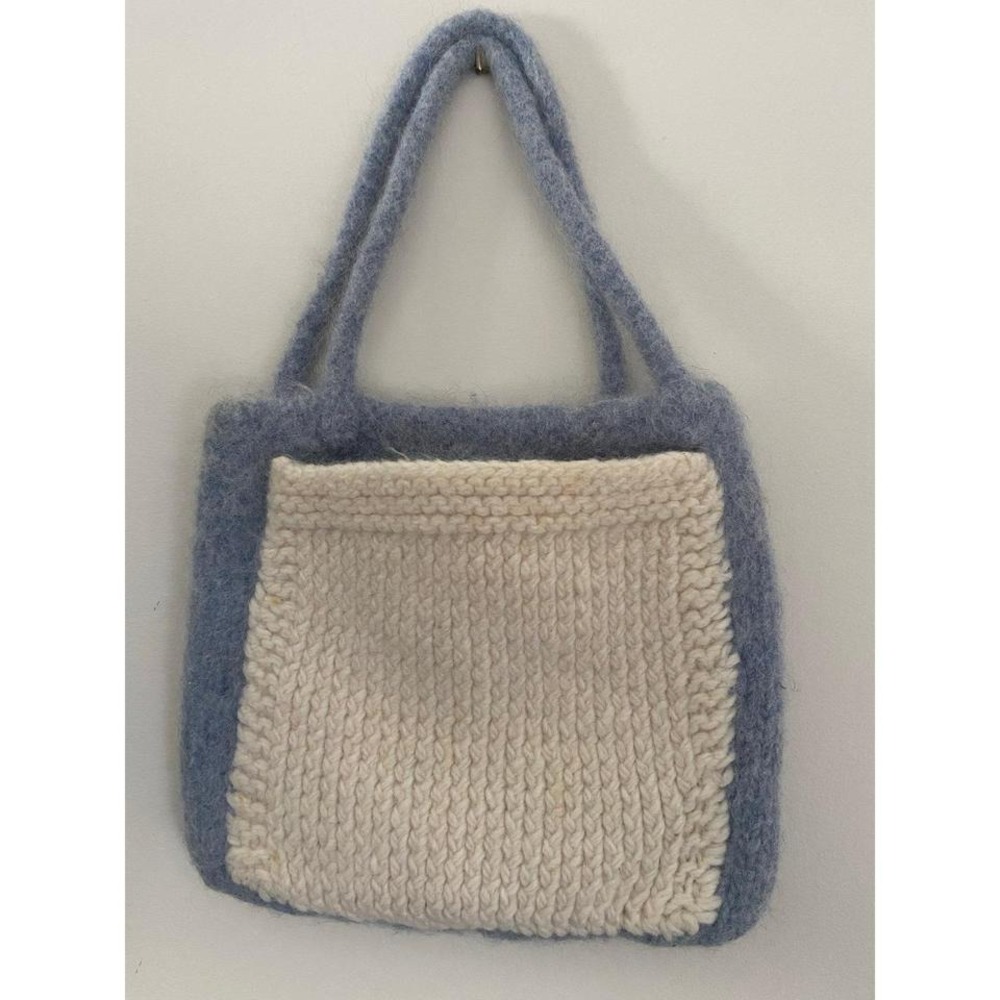Handmade Blue & White Felted Wool Shoulder Bag / Tote